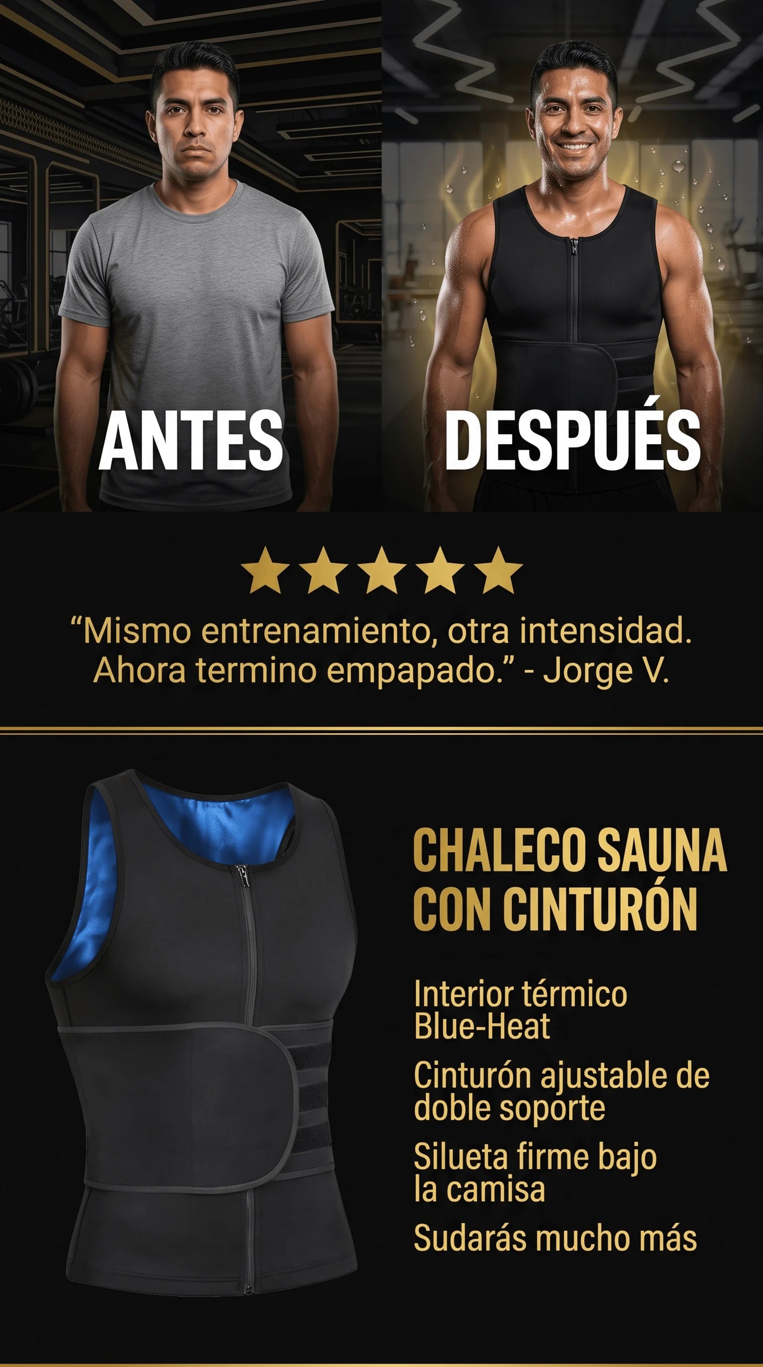 Antes y después de entrenar con el Chaleco Sauna